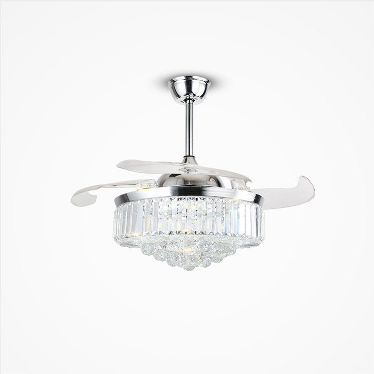 Crystal Fan Lights European Ceiling Fan Lights Living Room Bedroom Dining Room Invisible Led Fan Chandelier All Copper